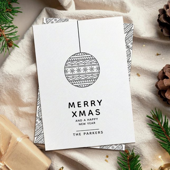 Carte de Noël joyeuse avec boule de Noël noir et b (Créateur téléchargé)