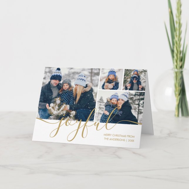 Carte de Noël joyeuse avec écriture dorée pour 4 p (Devant)