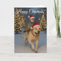 Carte de Noël joyeuse avec Labrador jaune et Perdr