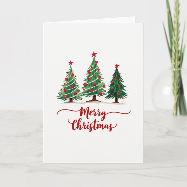 Carte de Noël joyeuse avec trois pins aquarelles (Devant)