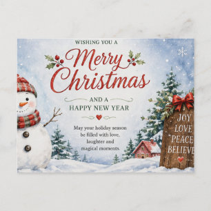 Carte de Noël joyeuse avec un bonhomme de neige mi