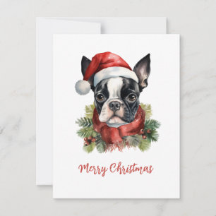 Carte de Noël Joyeuse Boston Terrier
