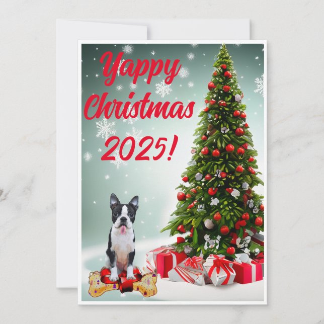 Carte de Noël Joyeuse Boston Terrier personnalisab (Devant)