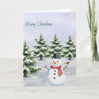 Carte de Noël joyeuse de bonhomme de neige et de c