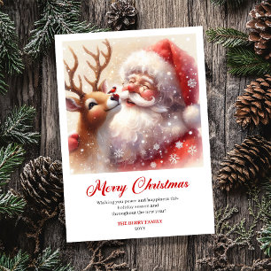 Carte de Noël joyeuse de Santa et Rudolph paisible