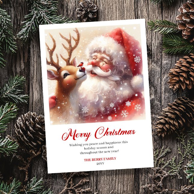 Carte de Noël joyeuse de Santa et Rudolph paisible (Peaceful Santa And Rudolph Joyful Christmas Greeting Card)