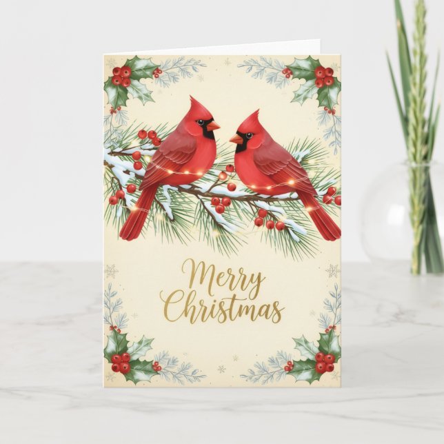 Carte de Noël joyeuse des cardinaux d'hiver (Devant)