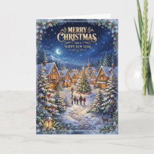 Carte de Noël joyeuse du village enneigé