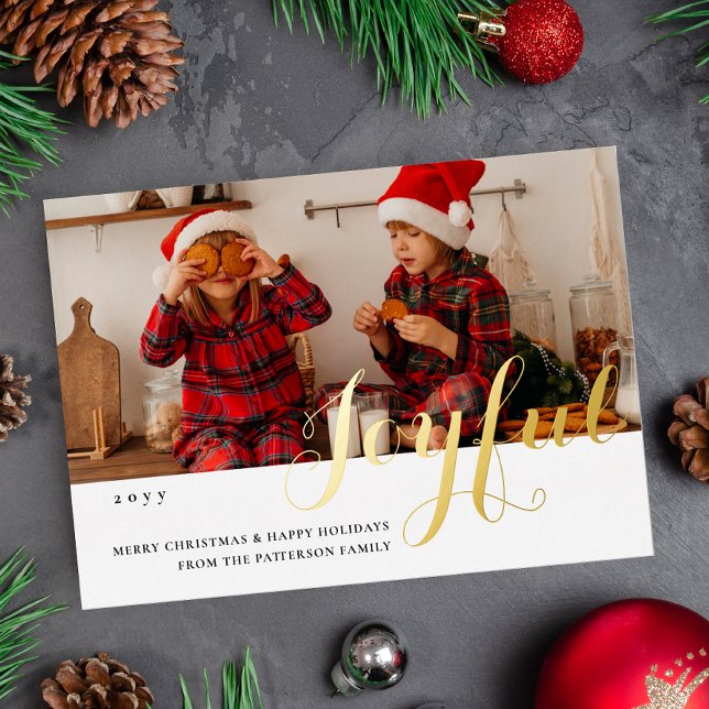 Carte de Noël Joyeuse Famille Photo Script Moderne (Créateur téléchargé)