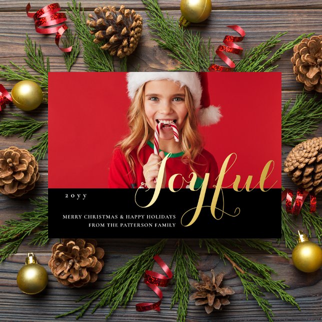 Carte de Noël Joyeuse Famille Photo Script Moderne (Créateur téléchargé)