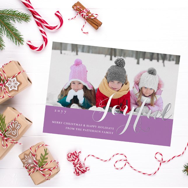 Carte de Noël Joyeuse Famille Photo Script Moderne (Créateur téléchargé)