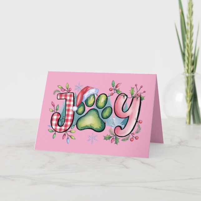 Carte de Noël Joyeuse Fête Patte d'Animal Rose (Devant)