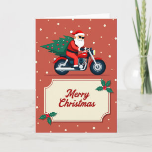 Carte de Noël Joyeuse Moto Père Noël Biker