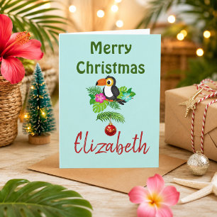 Carte de Noël joyeuse Toucan Aqua Tropical Clair