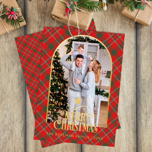 Carte de Noël Joyeux Arc Rouge Plaid