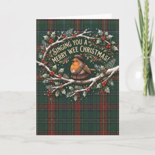 Carte de Noël joyeux au tartan de robin