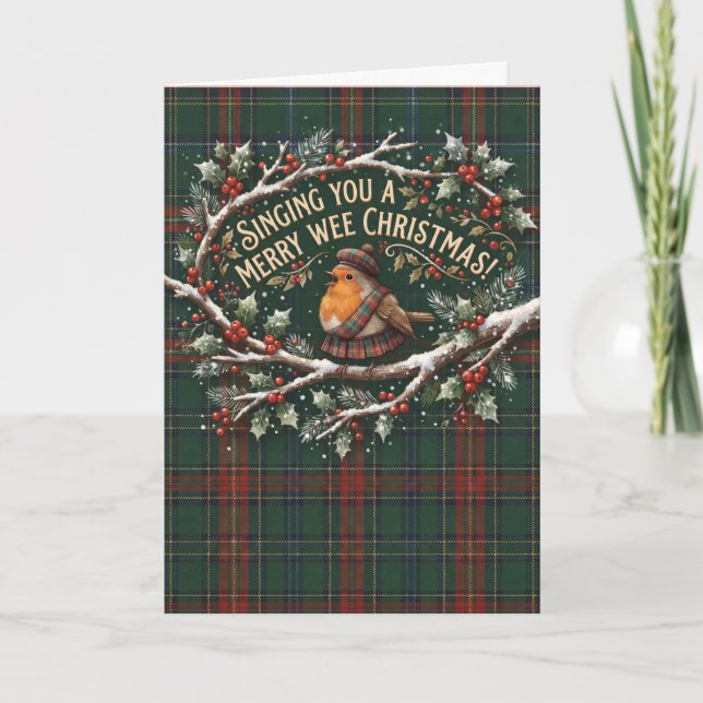 Carte de Noël joyeux au tartan de robin (Devant)