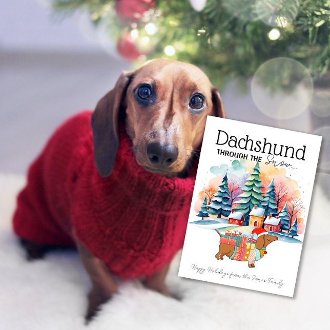 Carte de Noël Joyeux avec un Dachshund dans la nei (Créateur téléchargé)