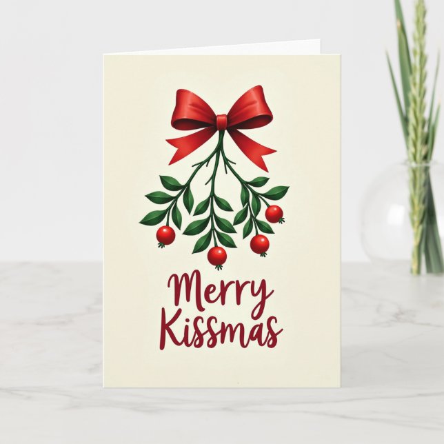 Carte de Noël Joyeux Baiser de Gui Luxuriante (Devant)