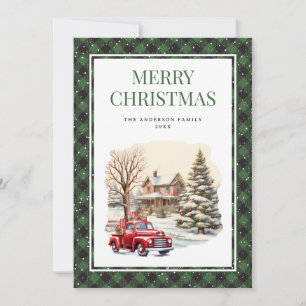 Carte de Noël Joyeux Camion Rouge Vert