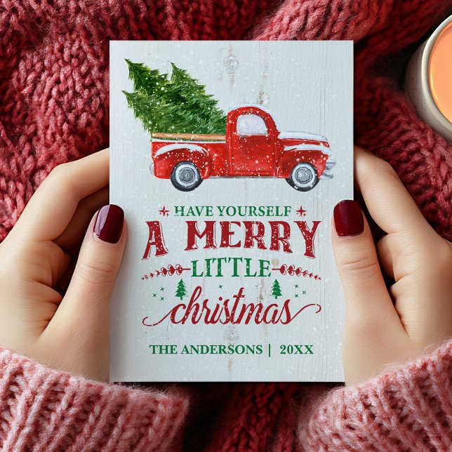 Carte de Noël Joyeux Camion Rouge vintage (Vintage Red Truck Christmas Card)