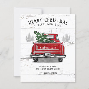Carte de Noël Joyeux Camion Rouge Vintage Budget