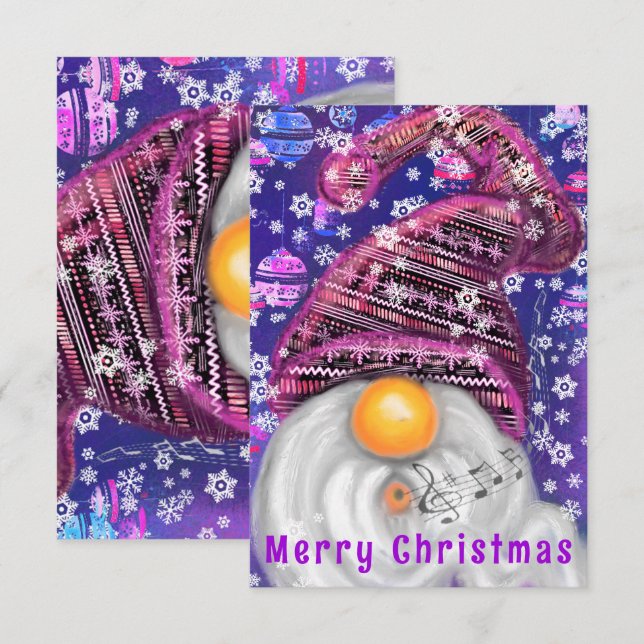 Carte de Noël Joyeux chanteur Gnome en Casquette v (Devant / Derrière)