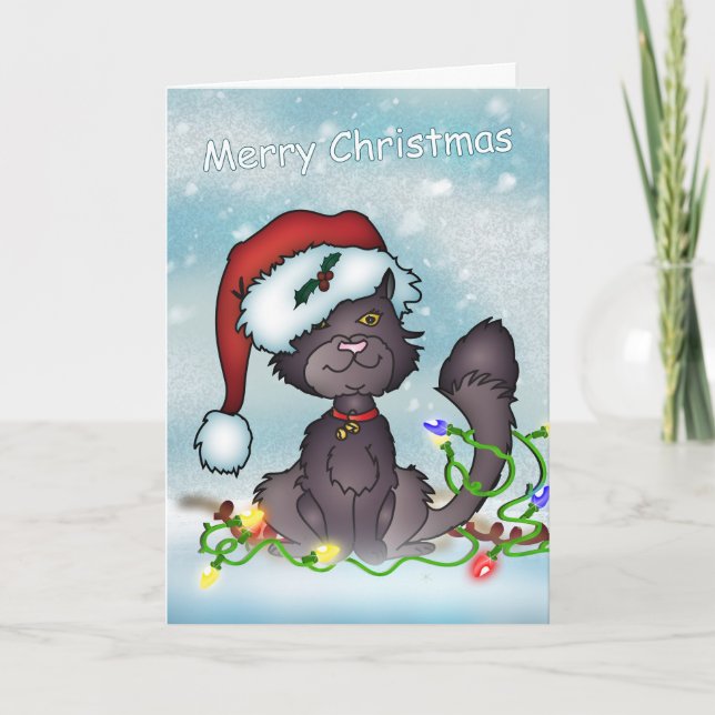 Carte de Noël - Joyeux chat gris Noël (Devant)