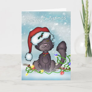 Carte de Noël - Joyeux chat gris Noël