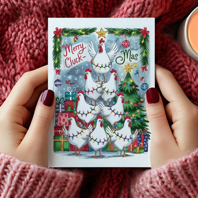 Carte de Noël Joyeux Cluck-Mas (Merry Cluck-Mas Chickens Christmas Card)