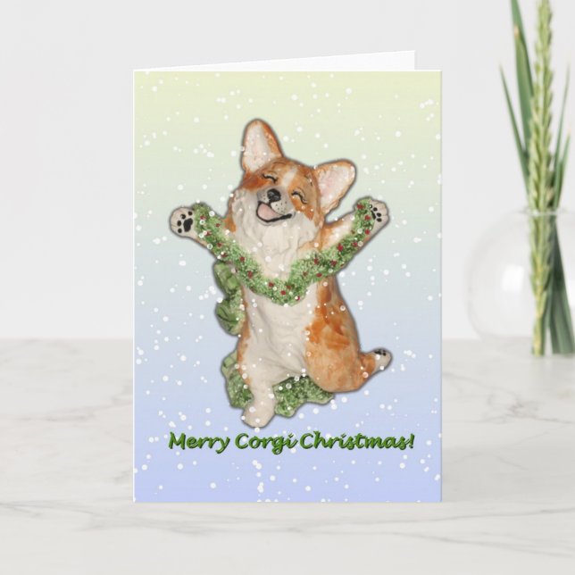 Carte de Noël Joyeux Corgi "Sauter pour la joie" (Devant)