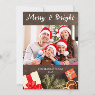 Carte de Noël Joyeux et brillant en bois de la gra