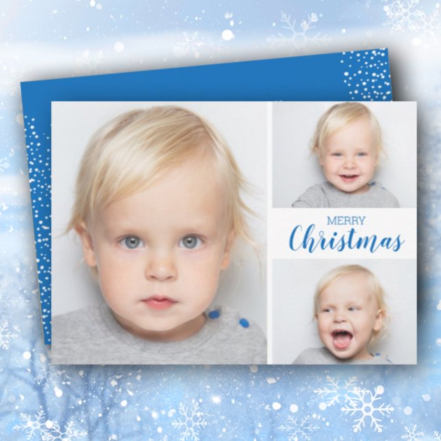 Carte de Noël Joyeux Joyeux Bleu Multiphoto (Créateur téléchargé)