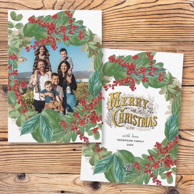 Carte de Noël Joyeux Joyeux Joyeux (Family Photo Script Holiday Merry Christmas Card)