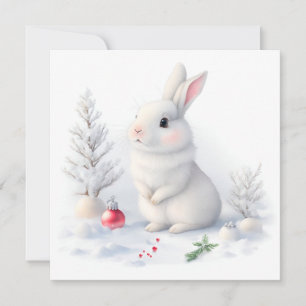 Carte de Noël Joyeux Lapin Neige
