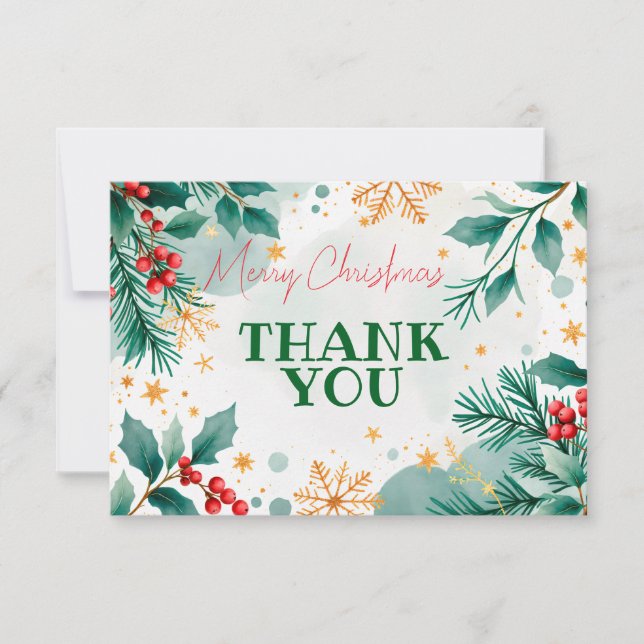 Carte de Noël Joyeux Merci - Feuilles & Berries (Devant)