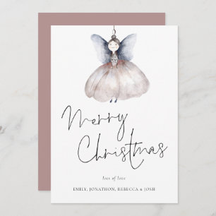 Carte de Noël Joyeux minimaliste Fée Aquarelle