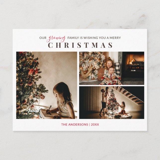 Carte de Noël Joyeux Noël avec 3 photos de Famille (Devant)