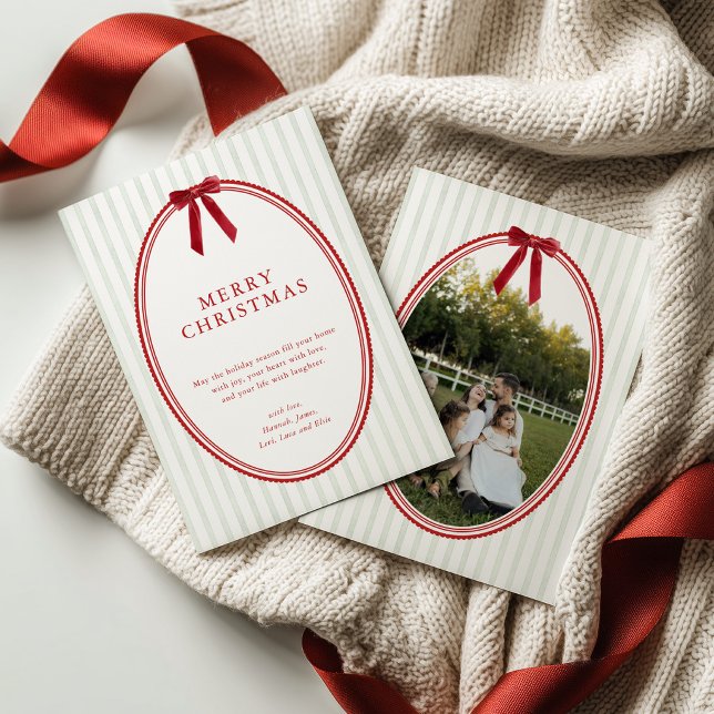 Carte de Noël Joyeux Noël avec Ruban Rayé Vert Pho (Créateur téléchargé)