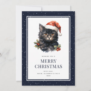 Carte de Noël Joyeux Noël avec un chat en chapeau 