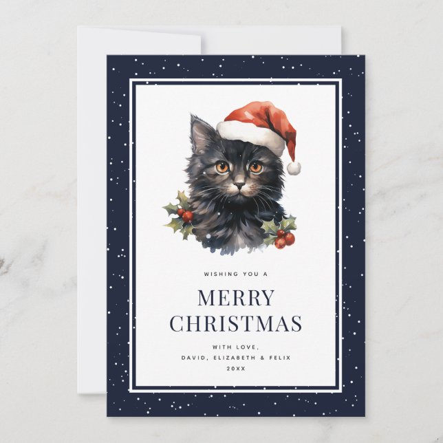 Carte de Noël Joyeux Noël avec un chat en chapeau  (Devant)