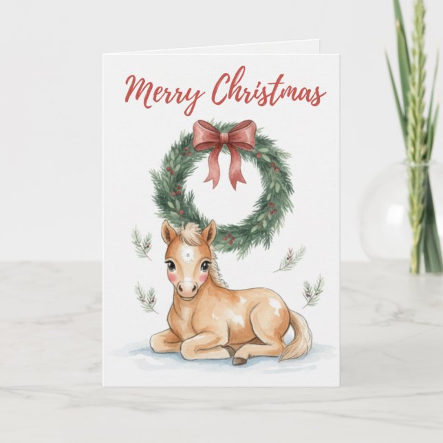 Carte de Noël Joyeux Noël Poulain Cheval Adorable  (Devant)