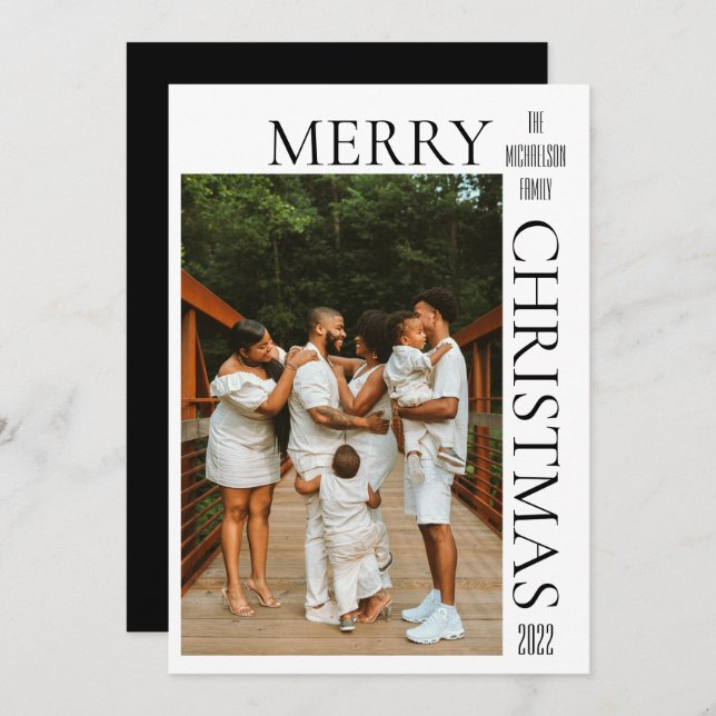 Carte de Noël Joyeux Noir moderne (Devant / Derrière)