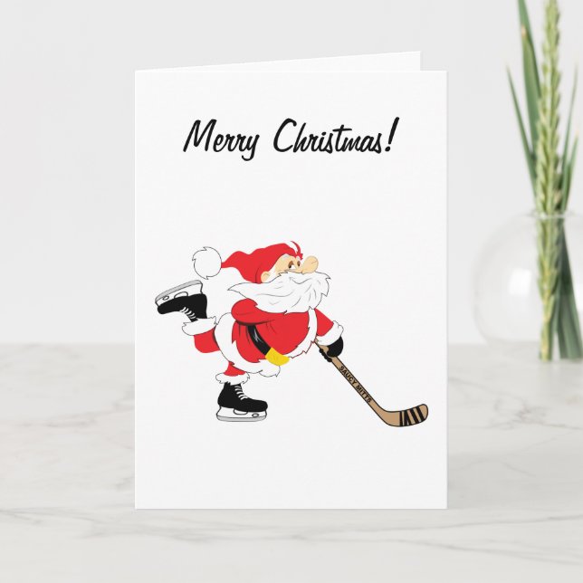 Carte de Noël Joyeux Père Noël de hockey (Devant)