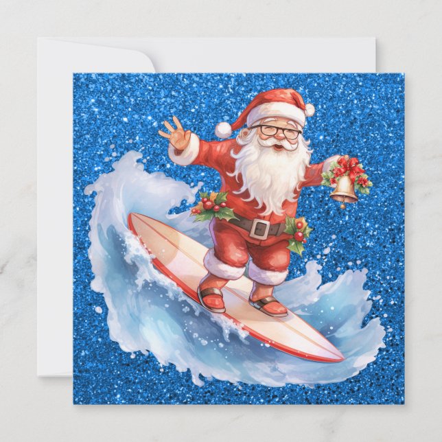Carte de Noël Joyeux Père Noël Surfing (Devant)