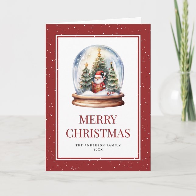 Carte de Noël Joyeux Rouge du Globe de neige aquar (Devant)