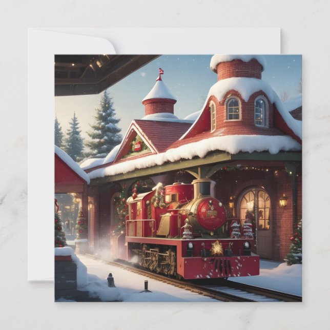 Carte de Noël Joyeux train rouge Noël (Devant)
