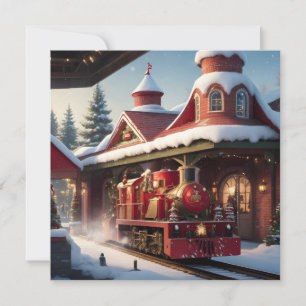 Carte de Noël Joyeux train rouge Noël