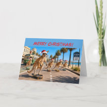 Carte de Noël Kangourou Santa Skate