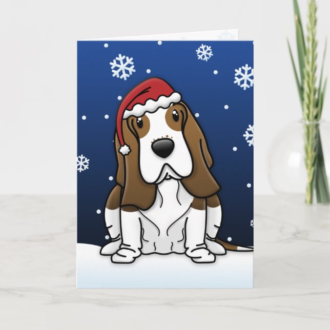 Carte de Noël Kawaii Basset (Devant)